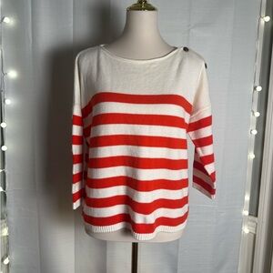 Red and White Striped Crew Neck Sweater